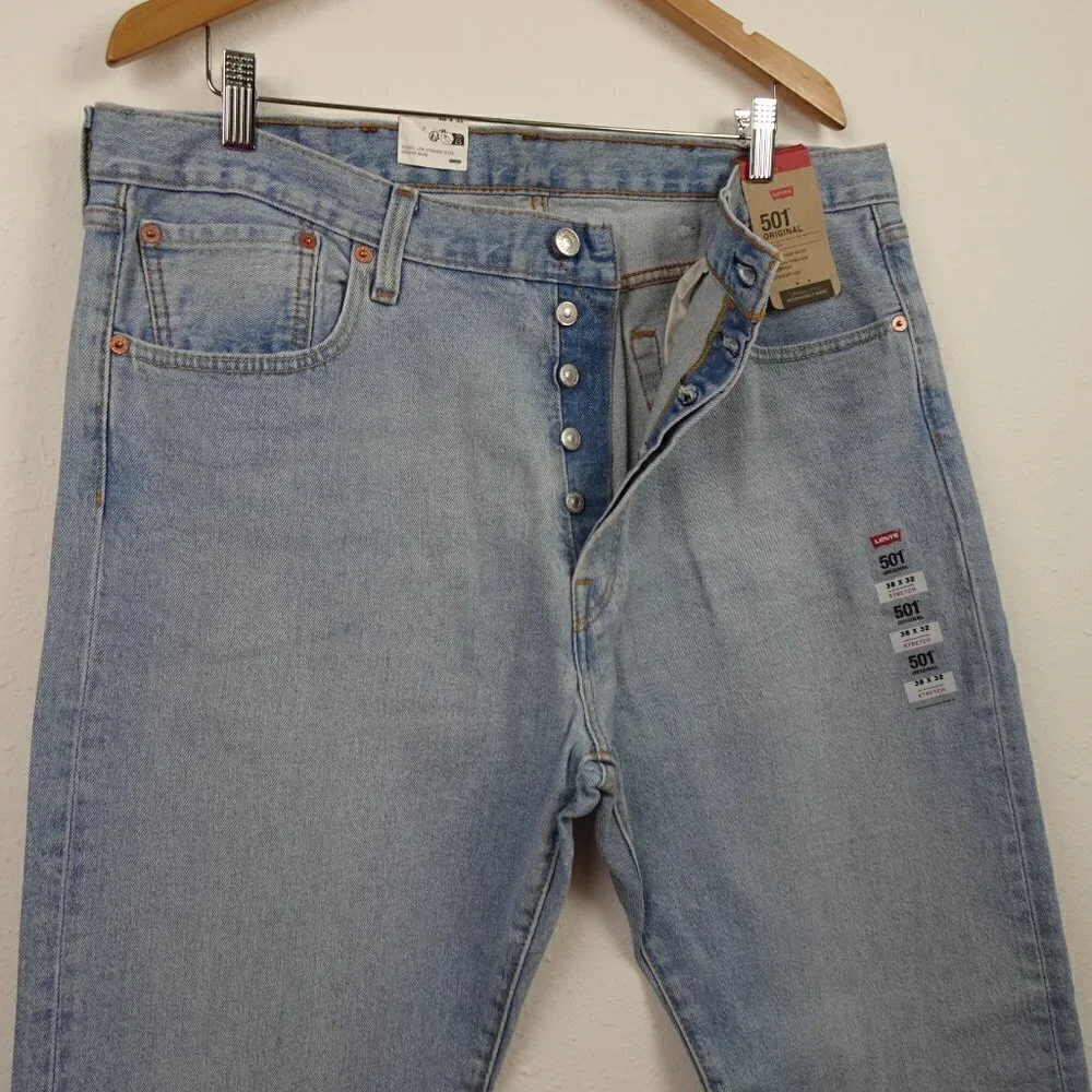 Levi's 501 Jeans Men's Size 38x32 Blue Denim Stretch Straight Leg Button Fly